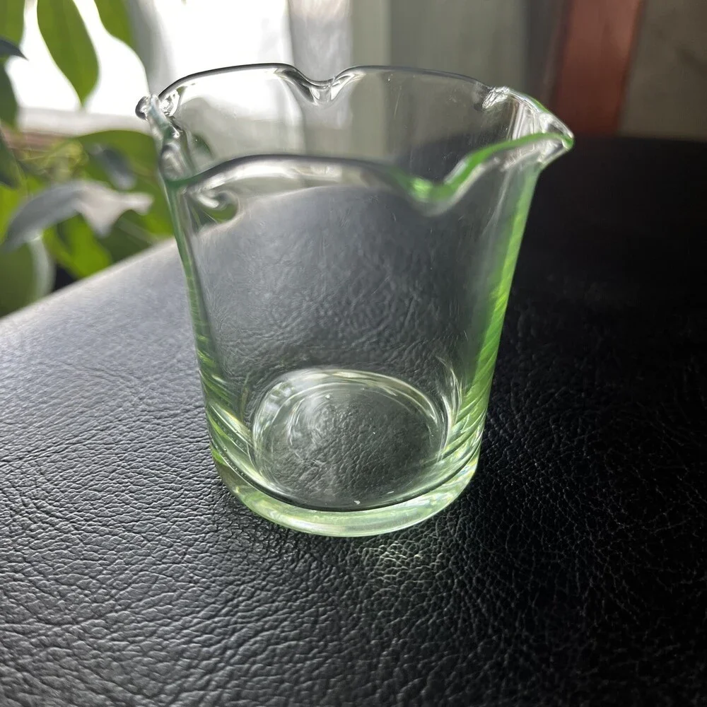VTG Green Uranium Vaseline Glass Shot Glass Glow Retro Barware 2.25